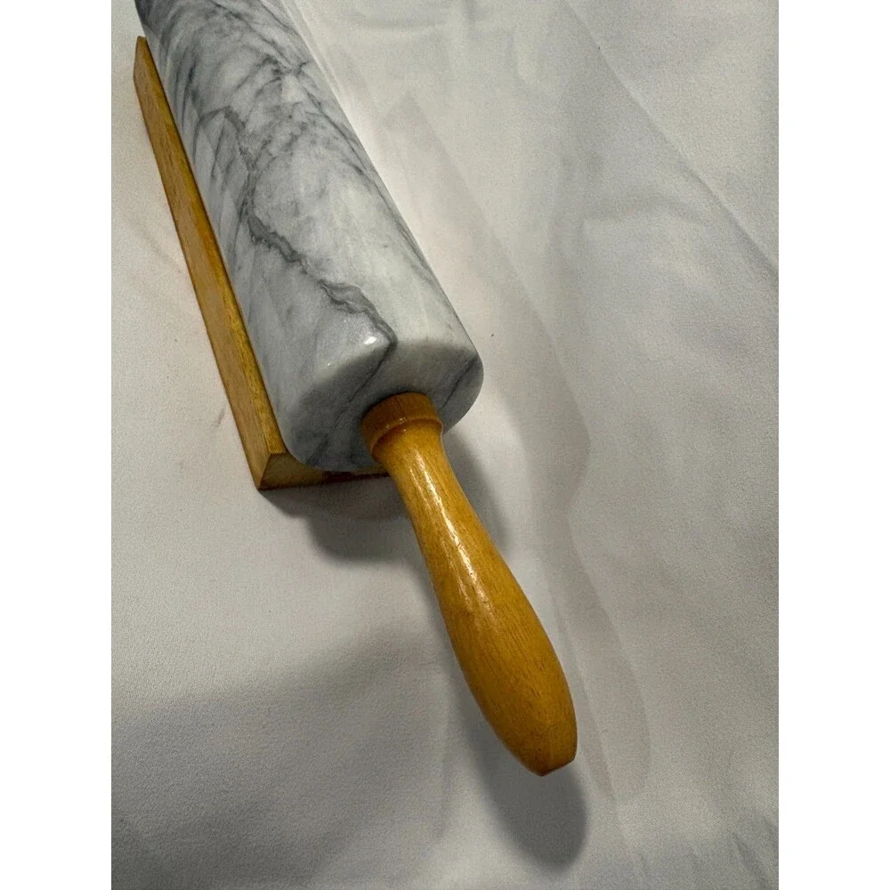 Wooden Handle Marble Rolling Pin and Stand